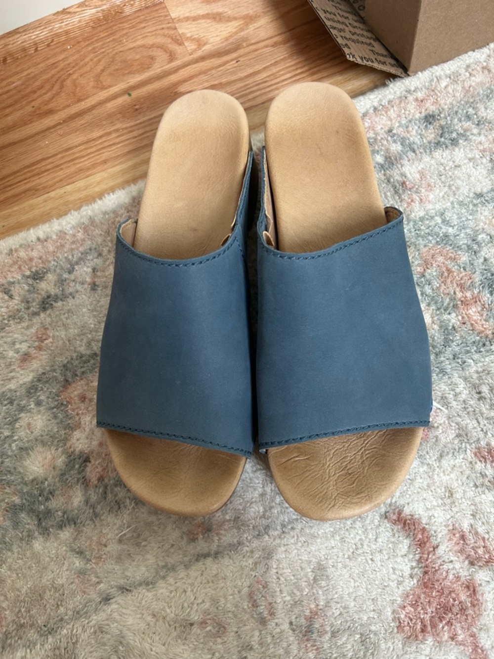 Dansko Blue Leather Slide Clog with Multicolor Stud Accents - Picture 2 of 3